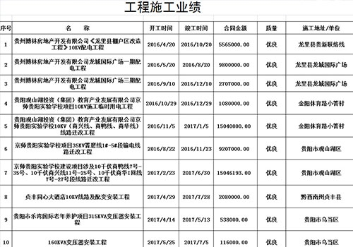 工程施工业绩表